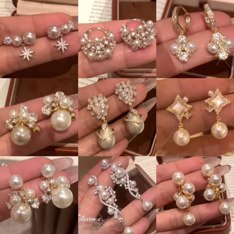 高级感银针珍珠锆石女气质百搭