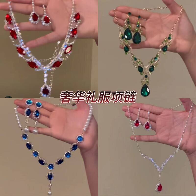 时尚耳钉颈链套装百搭精致首饰