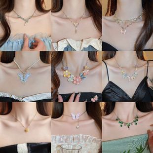 夏季 甜美项饰蝴蝶心颈链滴油女链甜酷少女 珍珠项链时尚 锁骨风个性