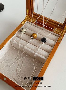 风斑点玛瑙高级感女个性冷淡气质抽拉式毛衣链小众项链虎眼石饰品