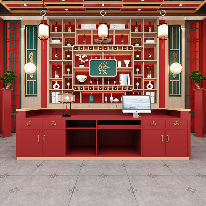 极速火锅店烧烤店国潮风收银柜台新中式网红酒吧T吧台复古饭店烤