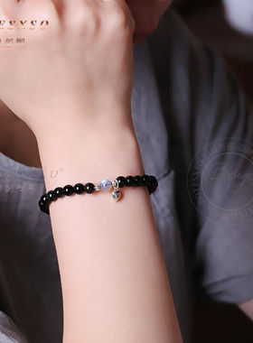 极速BOYESXlSO黑曜石手錬女月光石心形水晶手串耶诞礼物