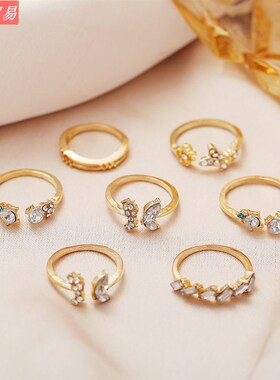 新品Open Knuckle Ring Diamond Butterfly Flower Set VinYtage
