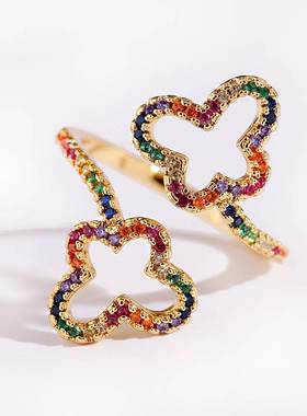 极速Fashion Womjen's Copper Flower Geometry Corful CZ Rin