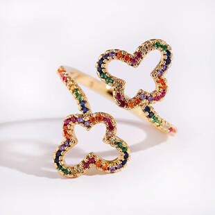 极速Fashion Womjen's Copper Flower Geometry Corful CZ Rin