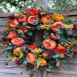 Puqmpkin Wreath Home Peony Farmh Door And Front 极速Fall for