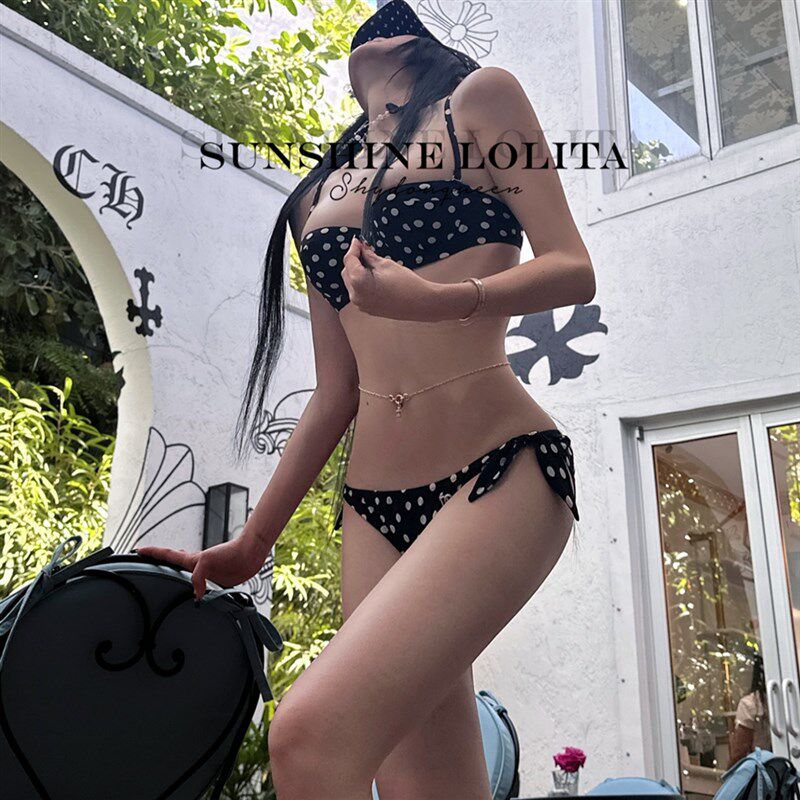极速肯豆同款辣妹波点比基u尼套装遮副乳大小胸聚拢分体泳衣女度