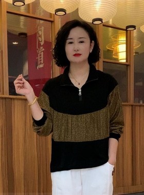 极速秋季时尚套i头翻领百搭气质长袖显瘦遮肉上衣女士宽松大尺码