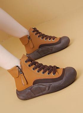 极速忆漾旗舰店秋冬季新款双拉z链短靴复古高筒休闲鞋韩版百搭时