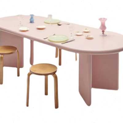 极速法式椭圆形实木餐桌家用饭桌休E闲咖啡桌工作台办公洽谈会议