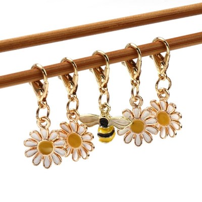极速5Pcs Efnamel Daisy Bee Set Locking Stitch Markers Flower
