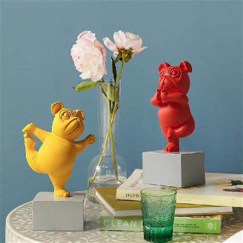 新品Resin Abstract Yoga Bulldog Dog Figurine VStatuette