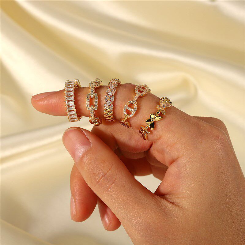 极速Wind Copper lZircon Ring Opening Adjustable Vintage Geom