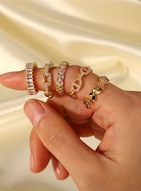 极速Wind Copper lZircon Ring Opening Adjustable Vintage Geom