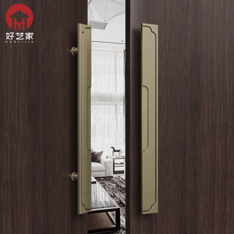 极速中式玻璃门拉手酒店包间大门古铜有框推拉门实木X门把手刻字