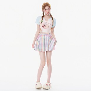 s保守遮肚显瘦日系学生少女小胸海边温泉 泳衣女分体裙式 新品 新款