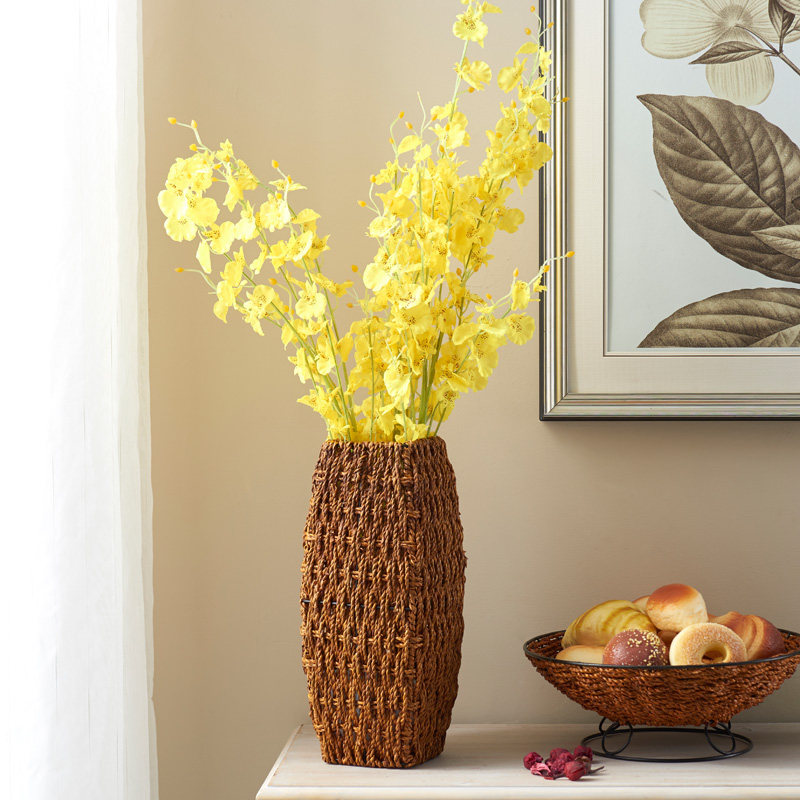 极速美式藤编织花瓶复古艺术客厅家用桌面花篮插干花W手工编制装