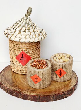 新品创意纯手工粮仓小摆件国潮y丰收节秋天编织丰收仓农作零食收