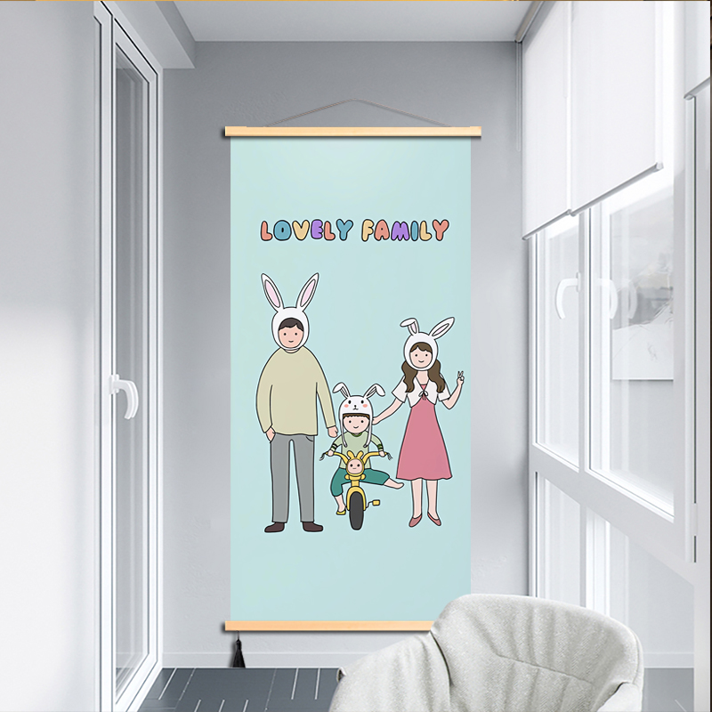 墙面装饰画北欧简约卡通q人物幸福一家玄关过道布艺挂画儿童房壁图片