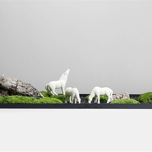 极速茶室摆件绿植装 饰微观店面苔藓茶室民宿N样板禅意长条餐桌橱