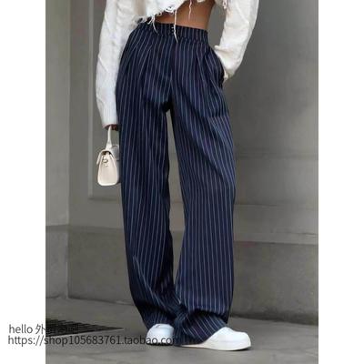 欧美风条纹休闲宽裤时尚西裤Striped casual wide legged pants