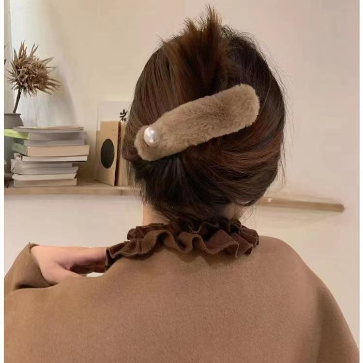 Plush duck beak clip back spoon curly hair clip发夹