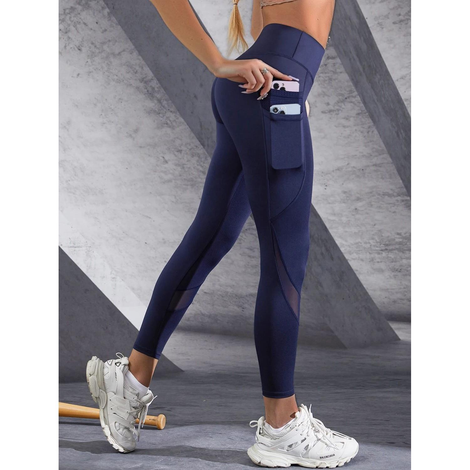 Double Pocket Yoga Pants Women's Patchwork High Waist Elasti