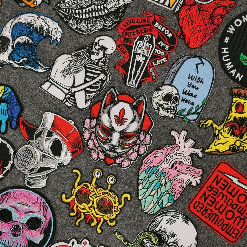 Black Red Punk Embroidered Patches Rock Anime Patches on Clo