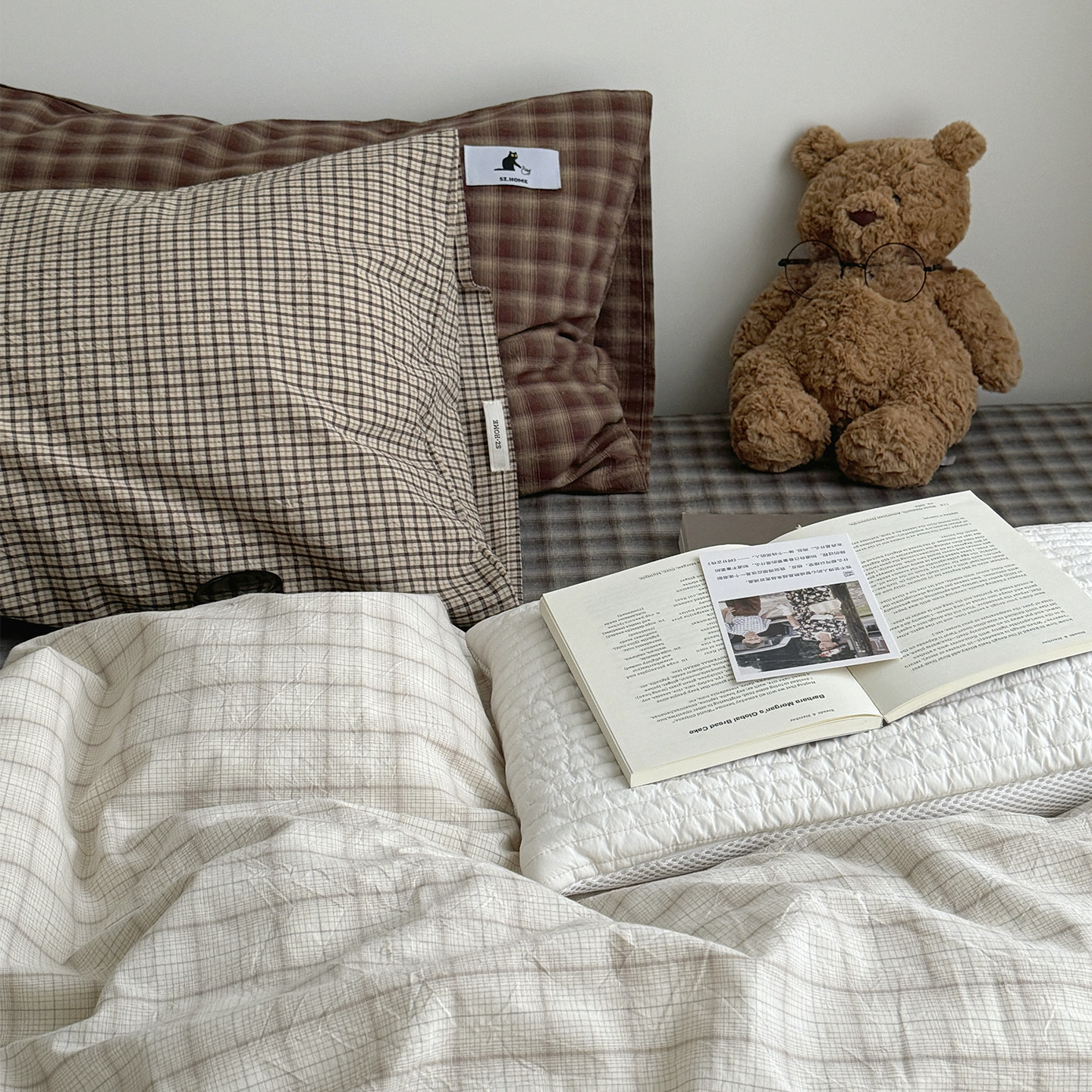 复古格纹纯棉四件套日式简约全棉水洗棉chic中古风被套床单宿舍,床上用品,床品套件/四件套/多件套,淘宝优惠券,粉丝福利购,淘宝优惠卷