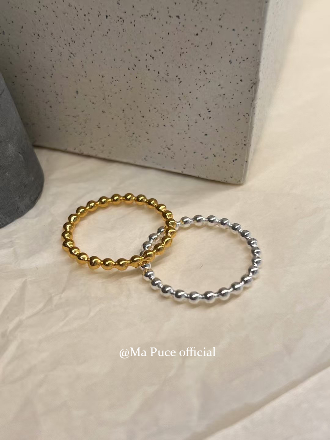 mapuce S925纯银基础款素圈珠珠百搭叠戴实心素圈简约高级戒指