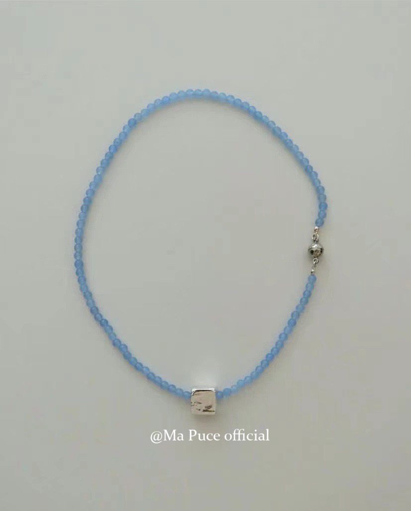 mapuce 蓝色天然石手工串珠项链