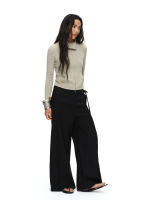 oinimi one-piece button straight-leg dress pants, black loose casual pull-down pants, detachable skirt pieces thumbnail 5