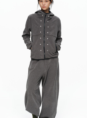 oinimi 星星软糯轻盈摇粒绒连帽套装外套 青灰色保暖上衣