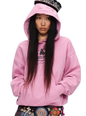 oinimi 玩球小狗玫粉色印花卫衣 廓形感加绒连帽衫