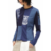 oinimi 白拼接 不同程度蓝 Code拼接联盟徽章长袖 TEE