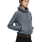 oinimi 雾霾蓝灰条纹花苞领拉链卫衣 磨毛长绒软糯复古休闲短外套