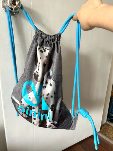 oinimi 斑点小狗双肩抽绳包 印花双面背双肩背包 银蓝撞色