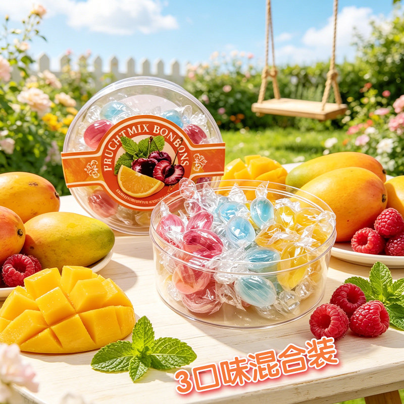 德国进口无糖薄荷糖水果糖夹心糖清新口气解腻零食独立包装200g