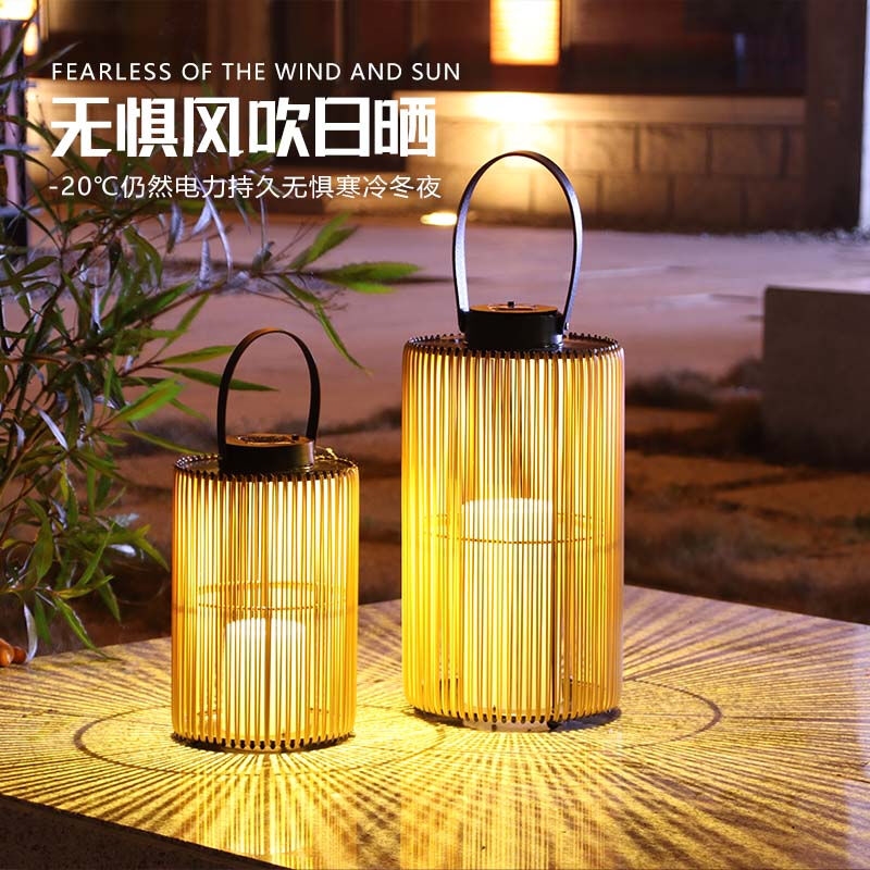 藤编太阳能庭院灯桌面景观氛围灯户外露台阳台防水LED灯笼小夜灯