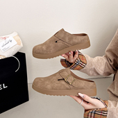 懒人鞋 秋季 百搭复古勃肯鞋 厚底舒适防滑软底包头半拖女鞋 新款 时尚