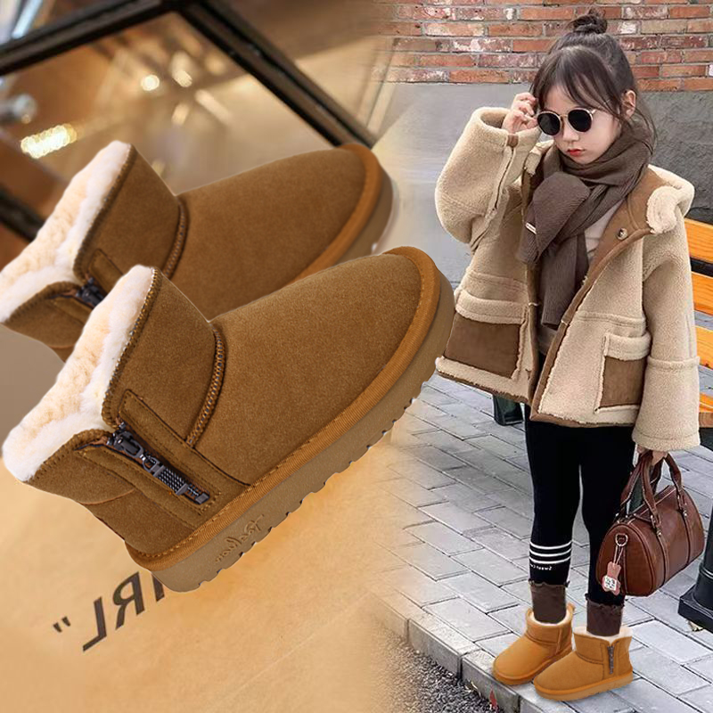 真牛皮厚底冬季儿童雪地靴羊毛加厚棉鞋防滑女童靴子男童防滑棉鞋