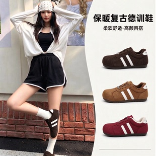 冬季复古德训鞋女棉鞋丑萌内增高加绒加厚板鞋美拉德时尚休闲女鞋
