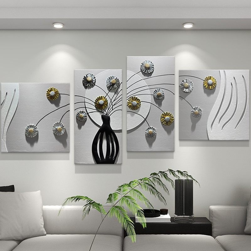 轻奢高级感沙发背景墙装饰画简约大气客厅3D立体组合挂画抽象壁画