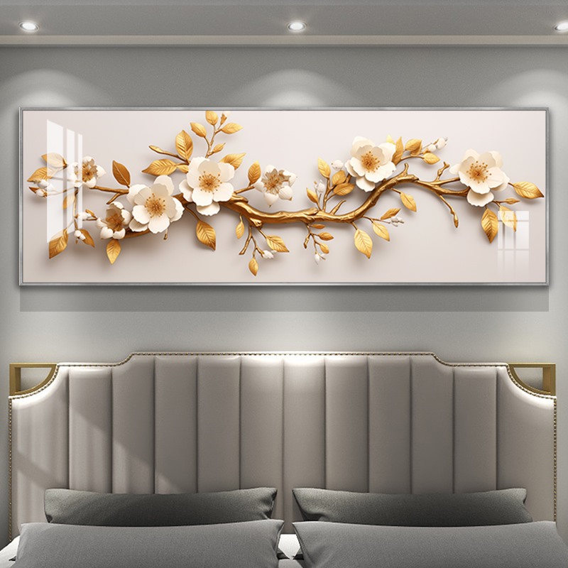 新款卧室背景墙装饰画现代简约床头高级感挂画轻奢大气立体感壁画图片