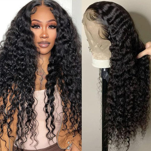 假发12a water wave human hair 13x4 lace front wig 真人发头套