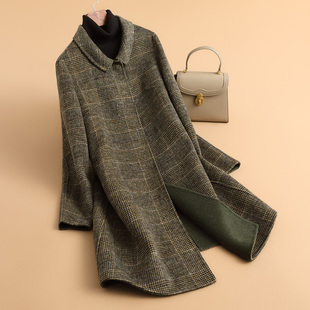 双面羊毛大衣女妈妈装 中长款 贵妇人遮肉毛呢外套 大码 2024秋冬新款