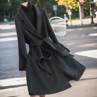 2024秋冬新款高级感小个子中长款双面羊毛大衣女收腰职业毛呢外套
