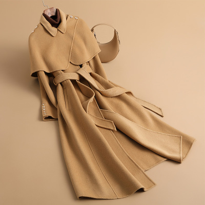 2024秋冬新款高端斗篷长款高级感双面羊毛大衣女赫本风职业呢外套