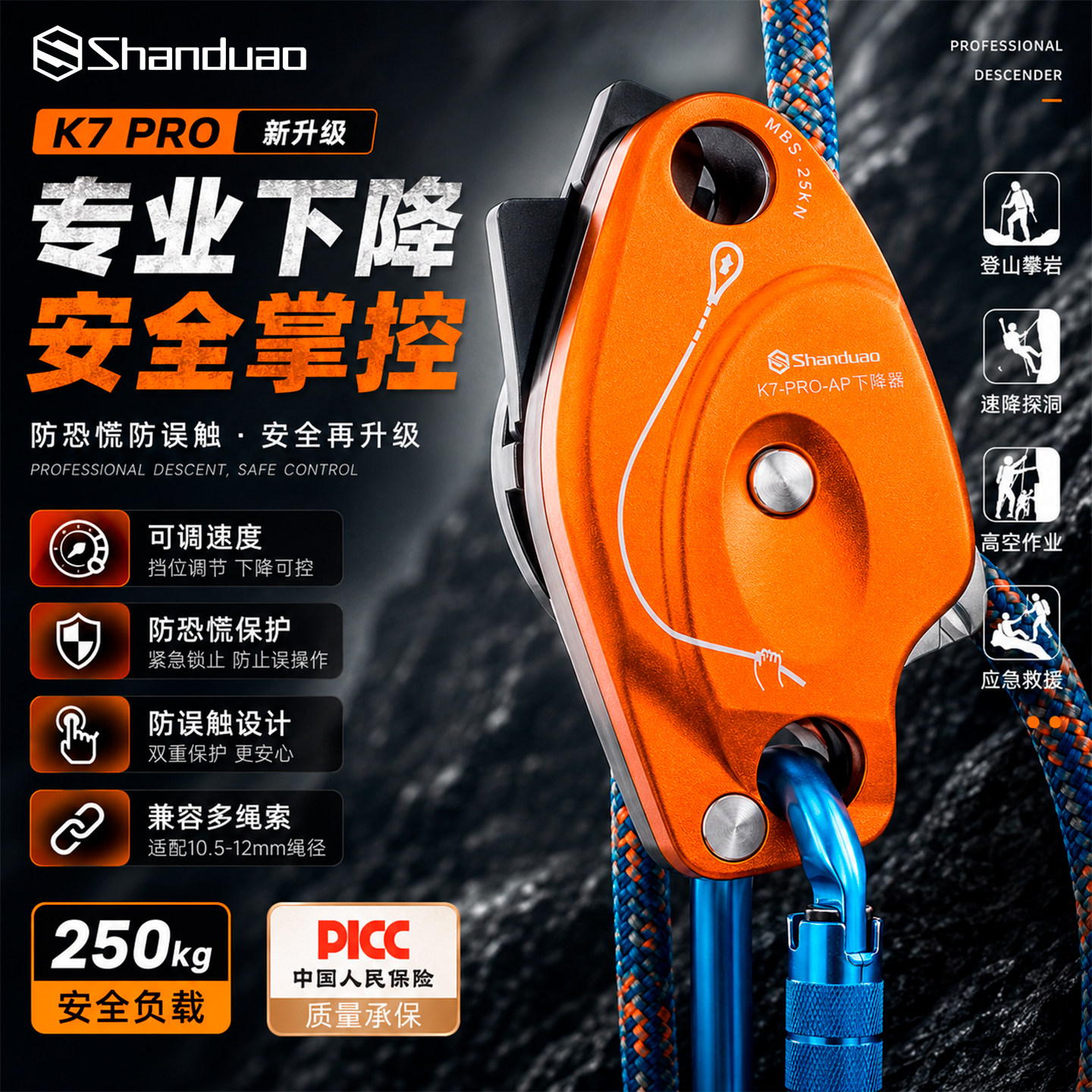 山都澳防慌乱手控Stop攀登缓降器