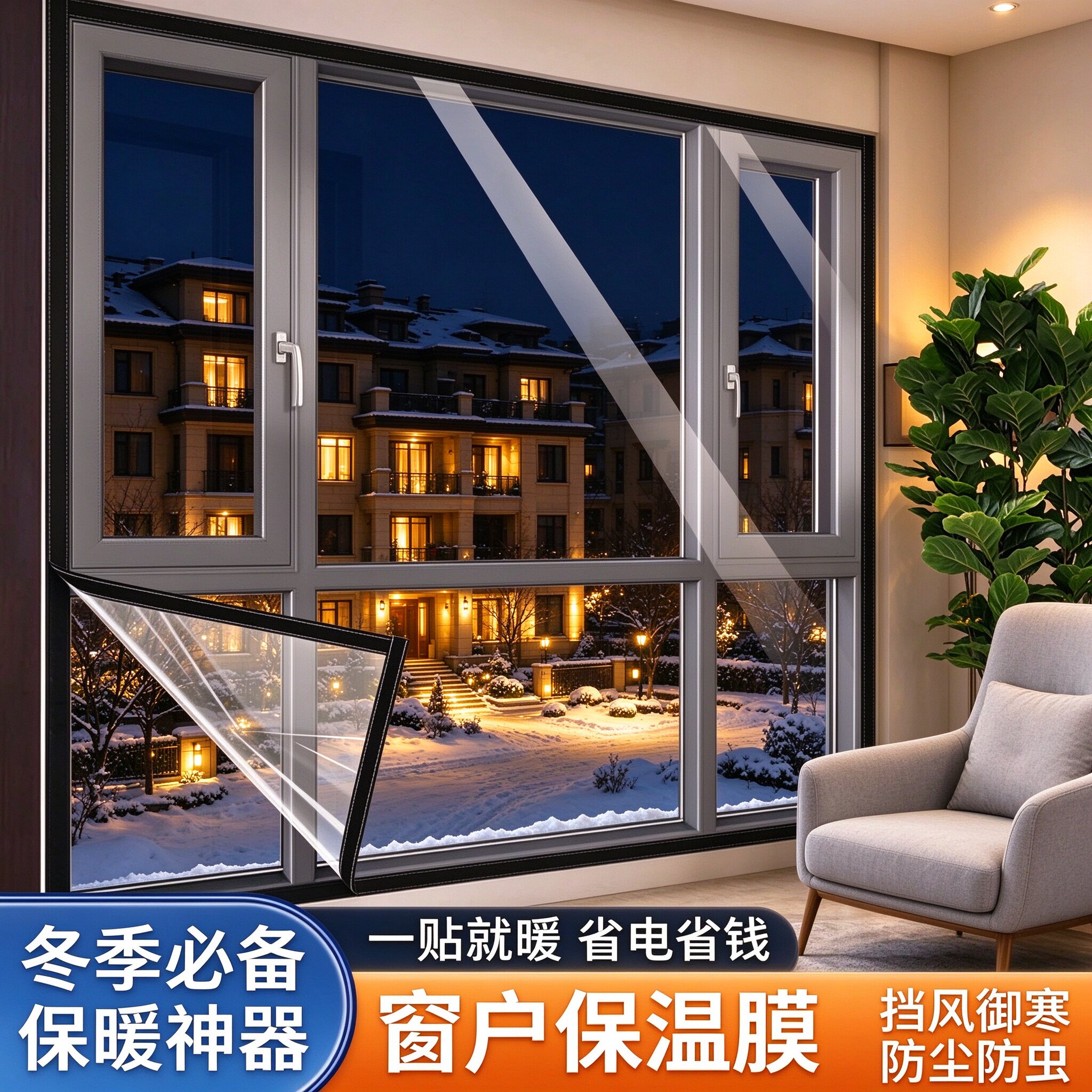 冬季窗户防风防寒神器保暖窗帘自粘魔术贴加厚保温膜密封挡风门窗